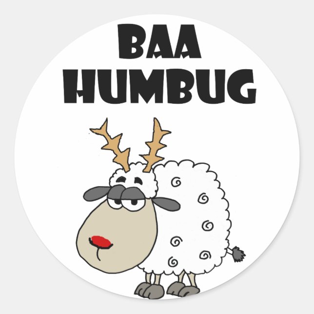 Pegatina Redonda Funny Sheep Bah Humbug Navidades Pun Personalizado (Anverso)
