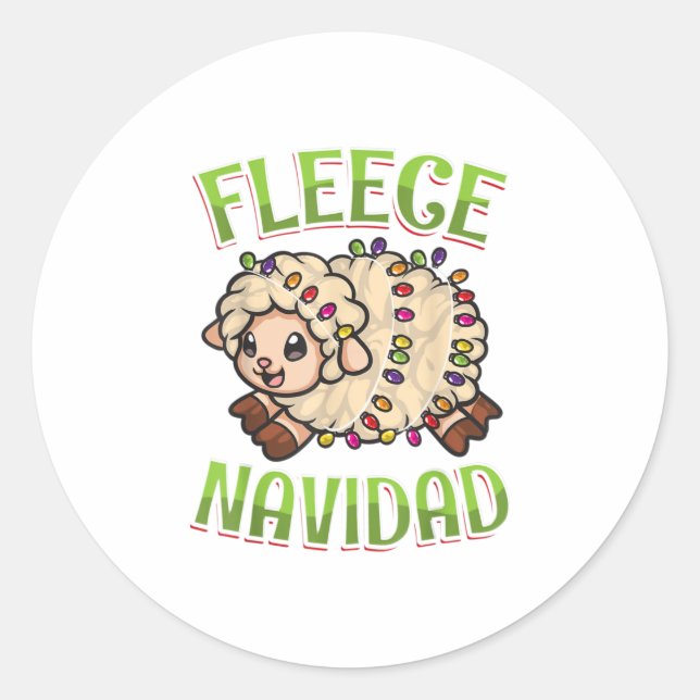 Pegatina Redonda Funny Sheep Fleece Navidad Navidades (Anverso)