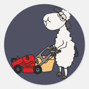 Pegatina Redonda Funny Sheep Mowing Grass Personalizado
