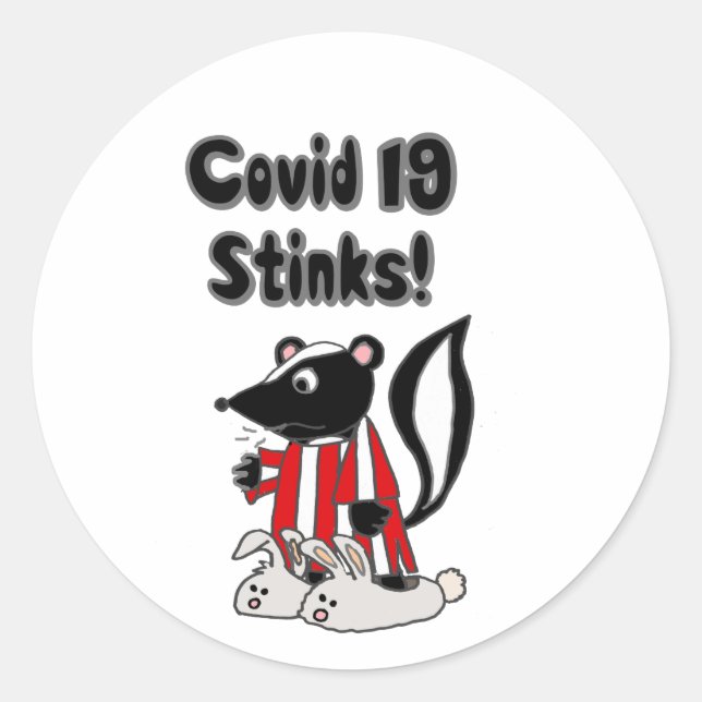 Pegatina Redonda Funny Sick Skunk Covid 19 Stinks (Anverso)