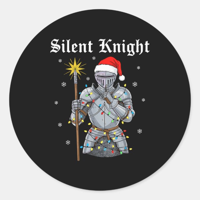 Pegatina Redonda Funny Silent Santa Knight Medieval Christmas Warri (Anverso)