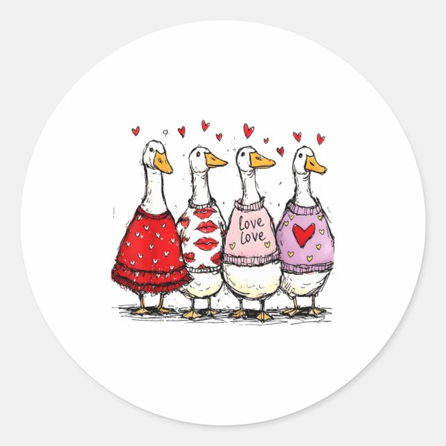 Pegatina Redonda Funny Silly Goose Valentine Trendy Valentine's Day (Anverso)