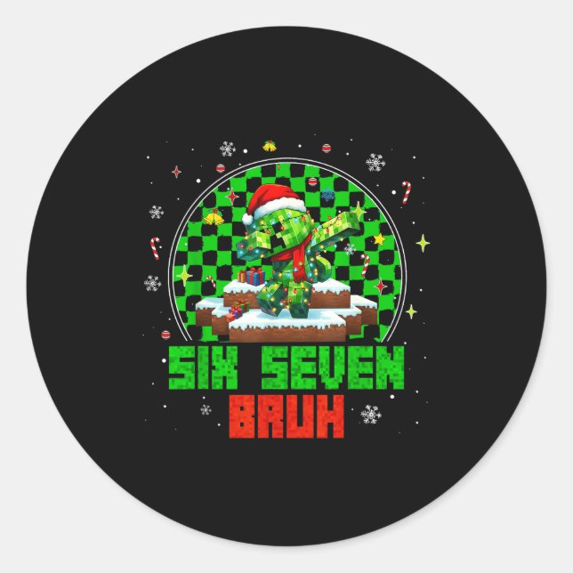 Pegatina Redonda Funny Six Seven 67 Bruh Meme 6 7 Santa Christmas P (Anverso)