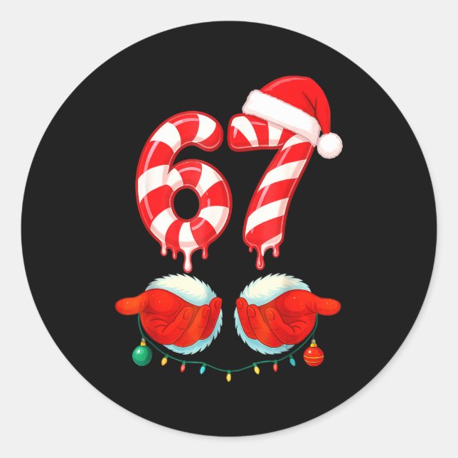 Pegatina Redonda Funny Six Seven 67 Christmas Candy Cane  (Anverso)