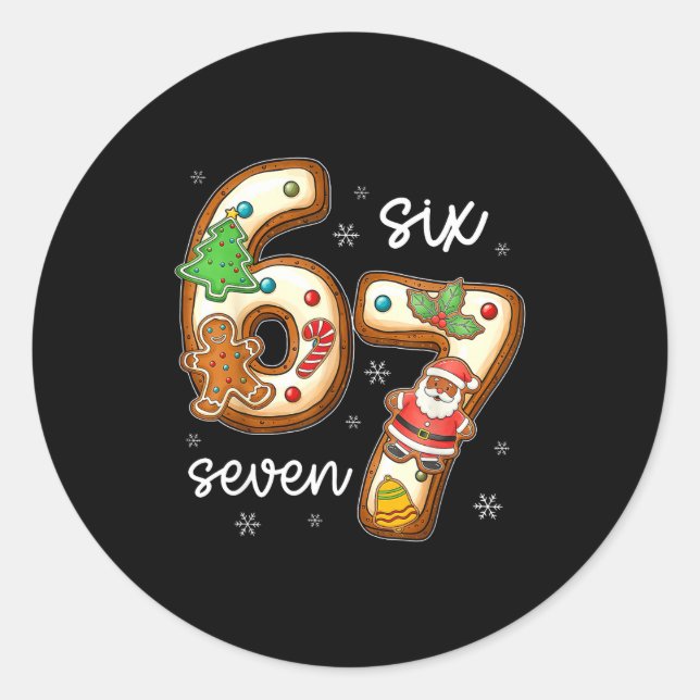 Pegatina Redonda Funny Six Seven 67 Gingerbread Christmas Boys Xmas (Anverso)