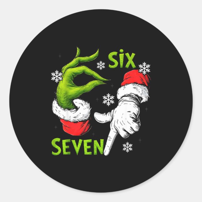 Pegatina Redonda Funny Six Seven 67 Meme 6 7 Christmas Elf Hand Boy (Anverso)