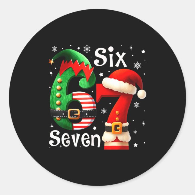 Pegatina Redonda Funny Six Seven 67 Meme 6 7 Elf Santa Christmas Pa (Anverso)