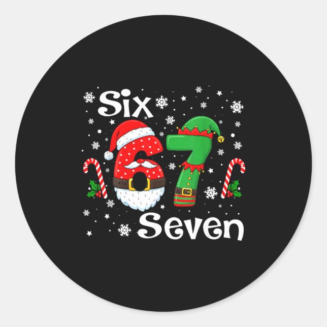 Pegatina Redonda Funny Six Seven 67 Meme 6 7 Elf Santa Christmas Pa (Anverso)