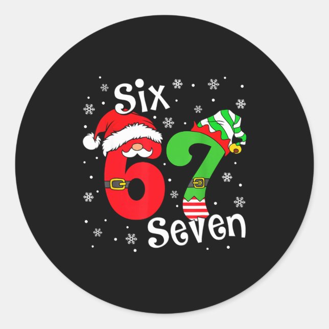Pegatina Redonda Funny Six Seven 67 Meme 6 7 Elf Santa Christmas Pa (Anverso)