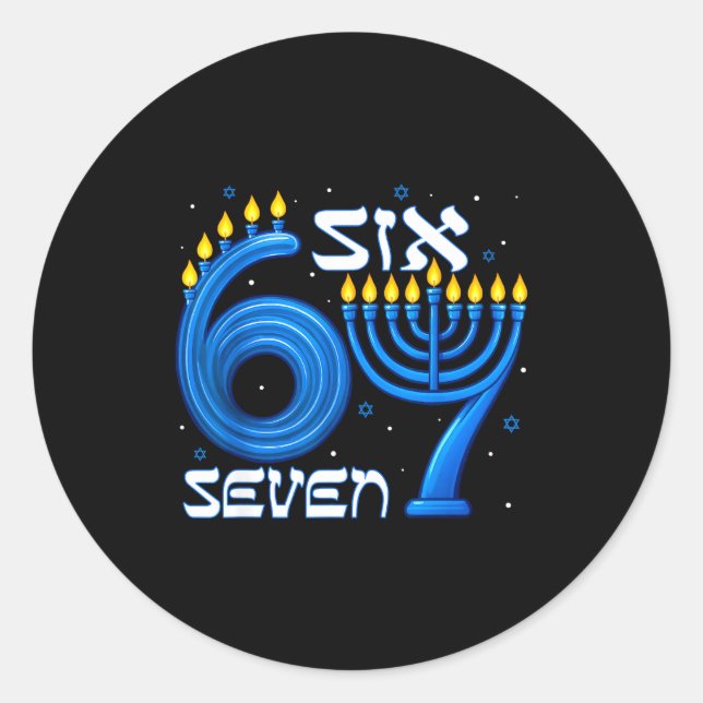 Pegatina Redonda Funny Six Seven 67 Meme Sarcastic Hanukkah Chanuka (Anverso)