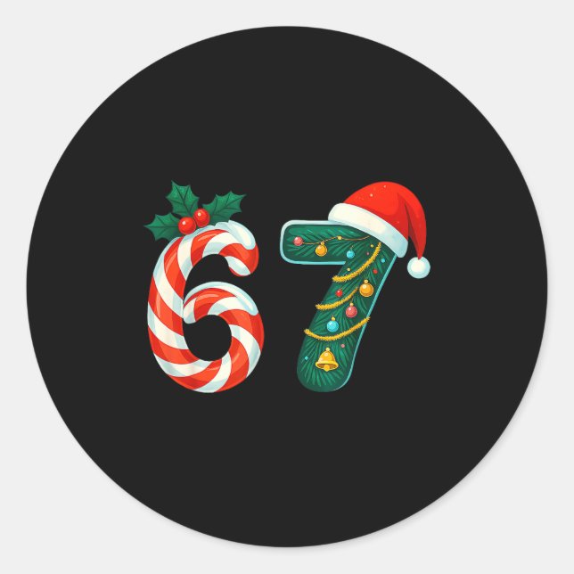 Pegatina Redonda Funny Six Seven 6 7 Meme Christmas Family Xmas San (Anverso)