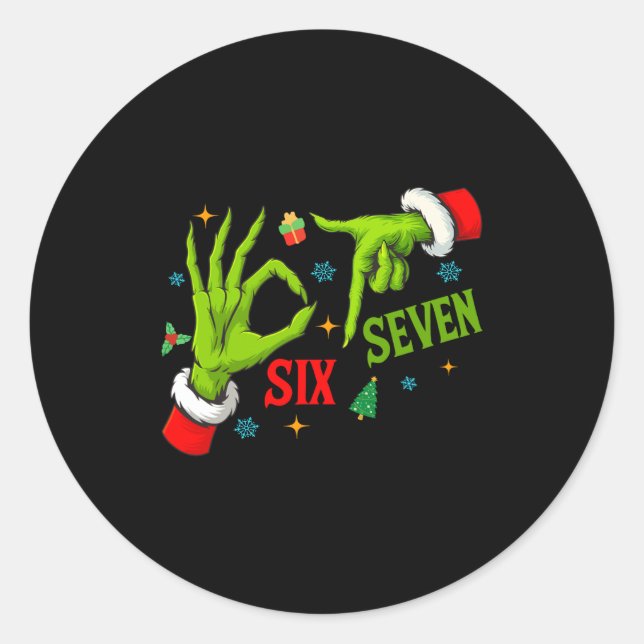 Pegatina Redonda Funny Six Seven 6 7 Meme Christmas Funny Hands 6 7 (Anverso)
