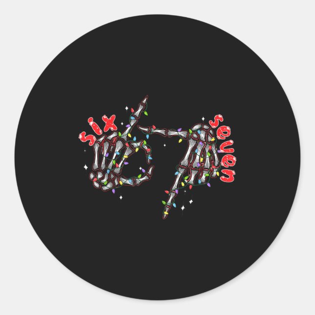 Pegatina Redonda Funny Six Seven 6 7 Meme Couple Christmas Hand Ske (Anverso)