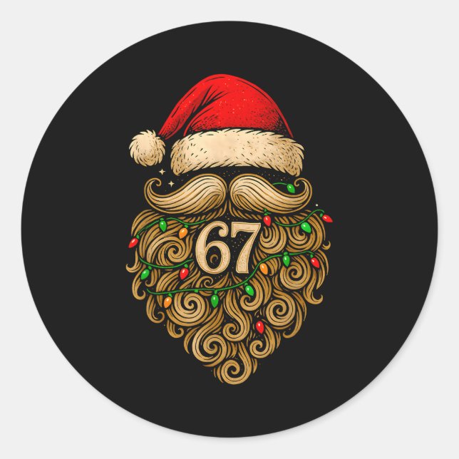 Pegatina Redonda Funny Six Seven 6 7 Meme Santa Beard Christmas Men (Anverso)