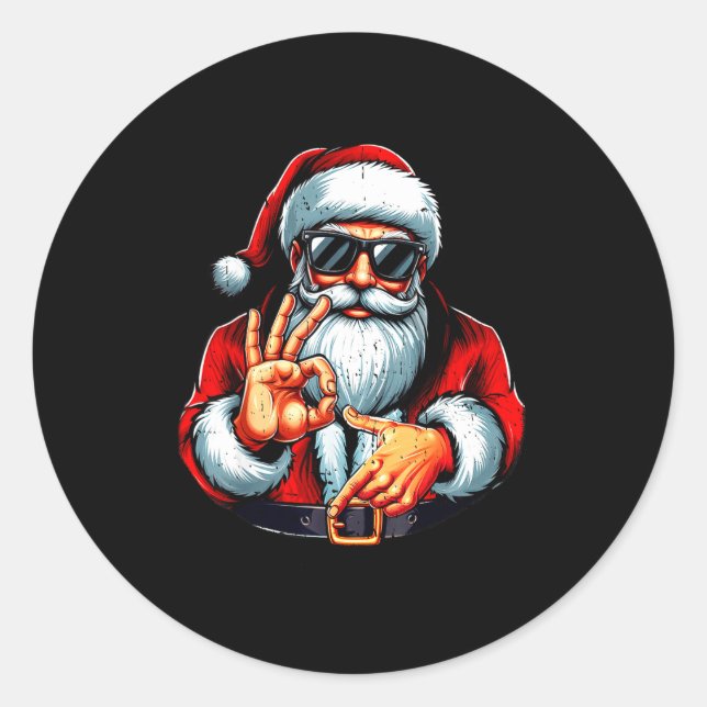 Pegatina Redonda Funny Six Seven 6 7 Meme Santa Christmas Shirt Men (Anverso)