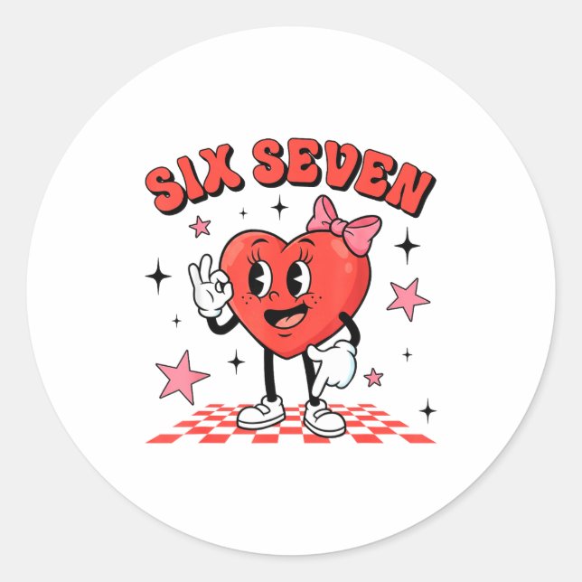 Pegatina Redonda Funny Six Seven Cute Heart 67 Meme Valentine Kids  (Anverso)