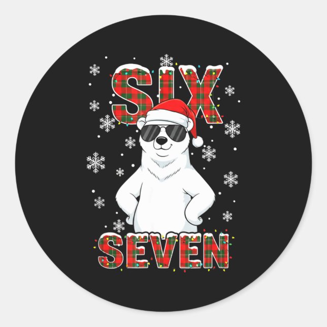 Pegatina Redonda Funny Six Seven Lar Bear Christmas 67 Santa Hat Wi (Anverso)