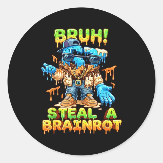 Pegatina Redonda Funny Six Seven Meme - Bruh Steal A Brainrot - Fun (Anverso)