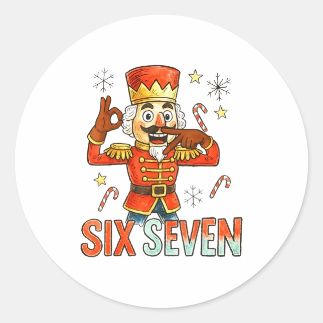 Pegatina Redonda Funny Six Seven Meme Christmas Nutcracker Men Wome (Anverso)