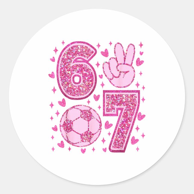 Pegatina Redonda Funny Six Seven Soccer Valentines Day Men Women Ki (Anverso)
