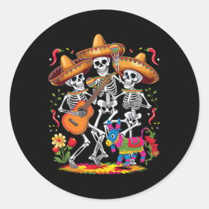 Pegatina Redonda Funny Skeleton Cinco De Mayo Fiesta Festival Mexic
