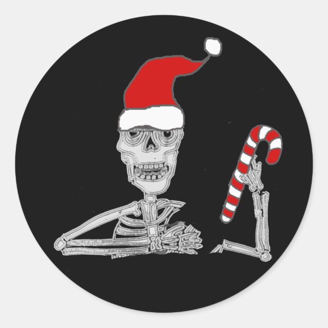 Pegatina Redonda Funny Skeleton in Santa hat Christmas (Anverso)