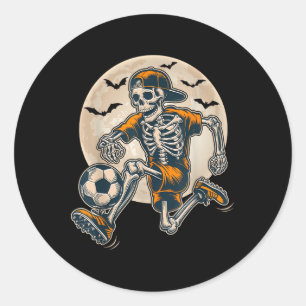 Pegatina Redonda Funny Skeleton Soccer Men Niños Coste Halloween