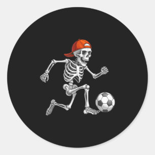 Pegatina Redonda Funny Skeleton Soccer Men Niños Coste Halloween