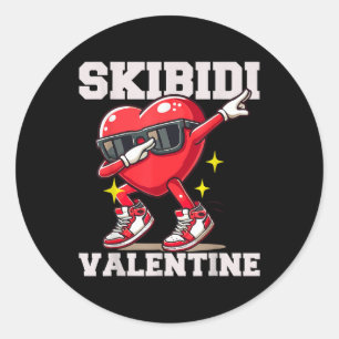 Pegatina Redonda Funny Skibidi Valentine Dabbing Heart Valentines D