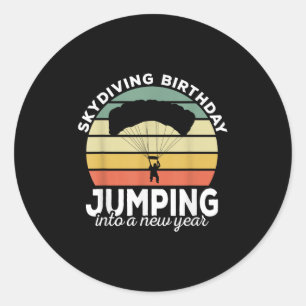 Pegatina Redonda Funny Skydiver Retro Diseña Skydiving Birday Pa
