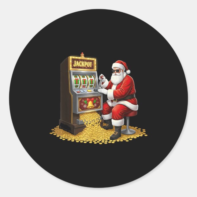 Pegatina Redonda Funny Slot Machine Santa Christmas Graphic Casino  (Anverso)