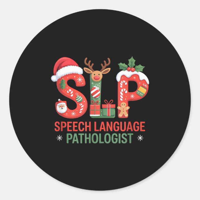 Pegatina Redonda Funny Slp Christmas Speech Language Pathologist Ho (Anverso)