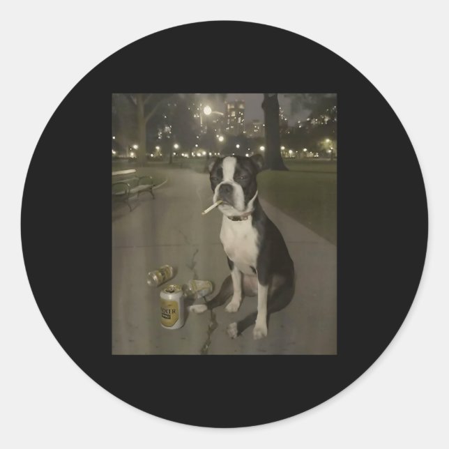 Pegatina Redonda Funny Smoking Dog Meme Cigarette Gen Z Meme Dog Lo (Anverso)