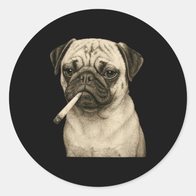 Pegatina Redonda Funny Smoking Pug Dog Cigarette Gen Z Meme Graphic (Anverso)