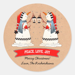 Pegatina Redonda Funny Snowmen Personalizado Navidades