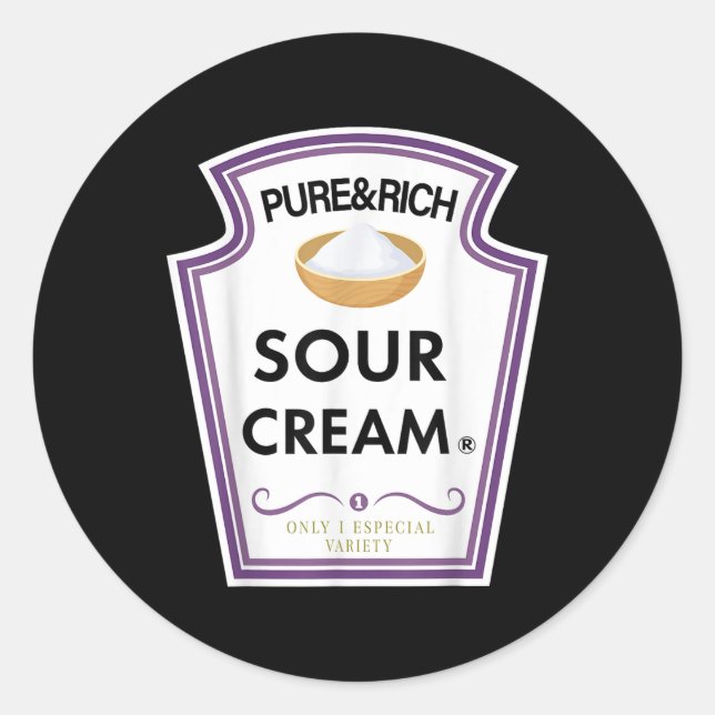 Pegatina Redonda Funny Sour Cream Group Condiment Family Halloween (Anverso)