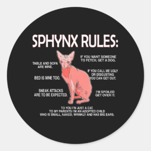 Pegatina Redonda Funny Sphynx Rules Sphynx Cat Dueño sin pelo gato