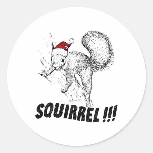 Pegatina Redonda Funny Squirrel With Hat Christmas Vacation Old Fas (Anverso)