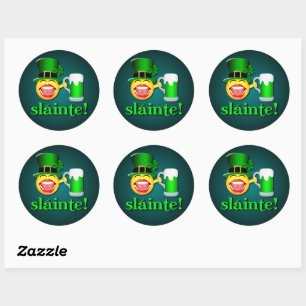Pegatina Redonda Funny St Patricks Day Sláinte Beer Emoji