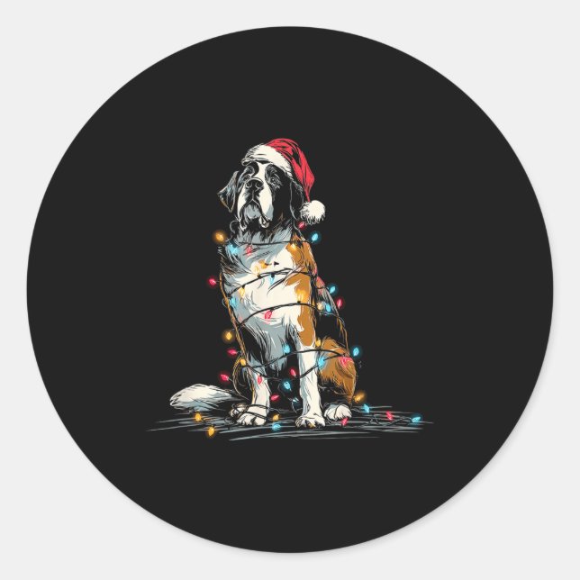Pegatina Redonda Funny St. Saint Bernard Christmas Graphics Dog Lig (Anverso)
