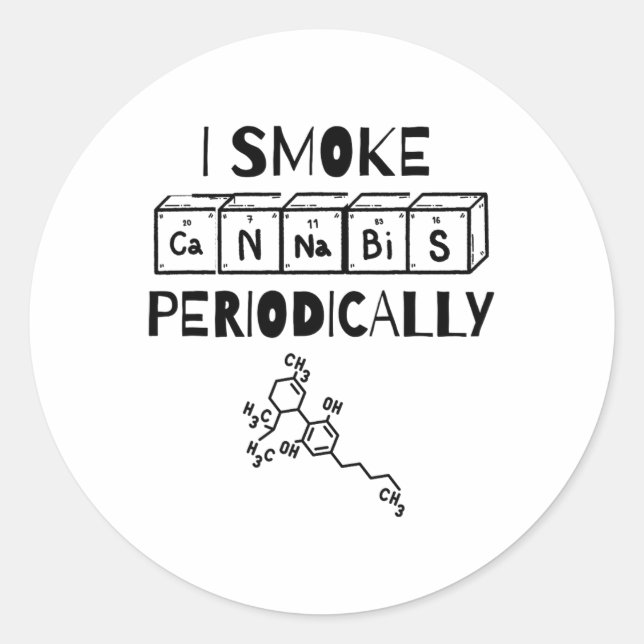 Pegatina Redonda Funny Stoner Day Periodic Table Science Thc  (Anverso)