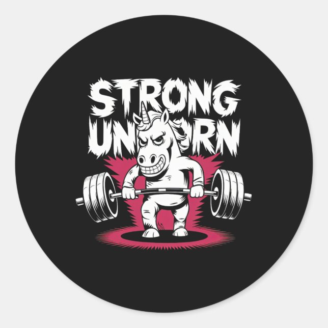 Pegatina Redonda Funny Strong Deadlift Bodybuilding Unicorn (Anverso)