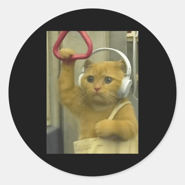 Pegatina Redonda Funny Subway Cat Meme Stud Brainrot Cats Humor Kit (Anverso)