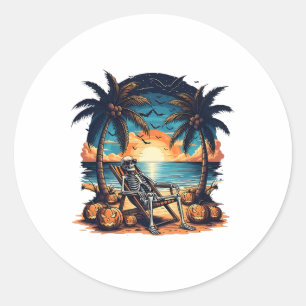 Pegatina Redonda Funny Summerween Skeleton Beach Fiesta Halloween V