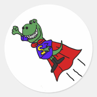 Pegatina Redonda Funny superhéroe volador de dinosaurios T-rex