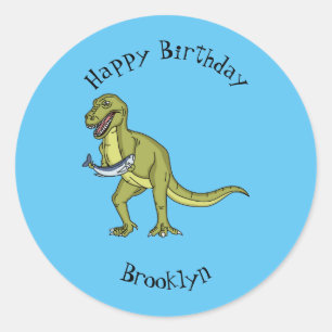 Pegatina Redonda Funny T rex dinosaur ilustracion