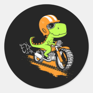 Pegatina Redonda Funny T-Rex Dinosaur Motocicleta Dino Biker