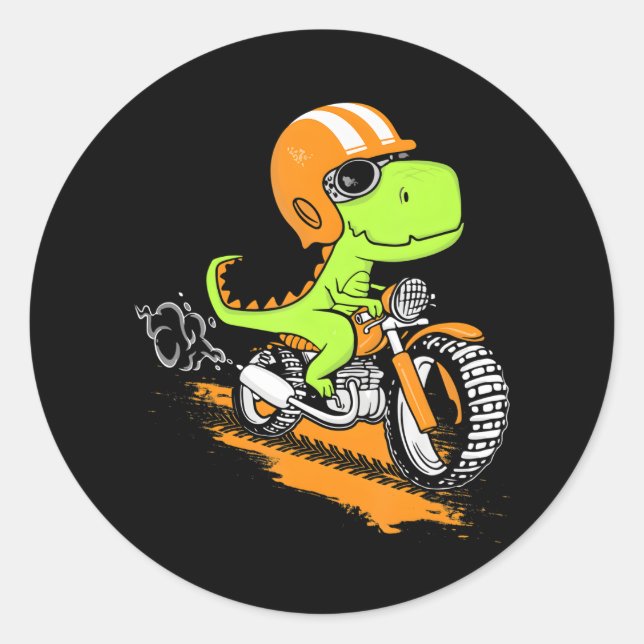 Pegatina Redonda Funny T-Rex Dinosaur Motocicleta Dino Biker (Anverso)