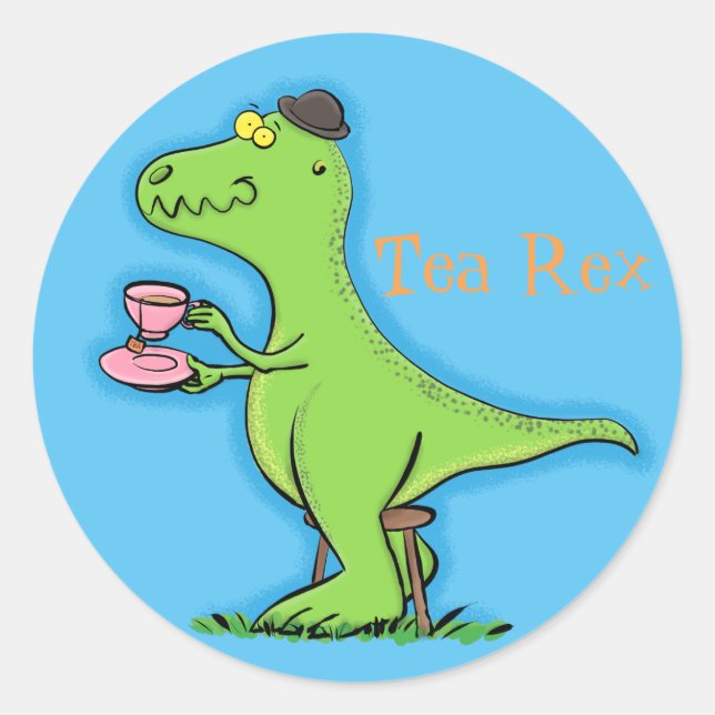 Pegatina Redonda Funny T rex dinosaur personalizado (Anverso)