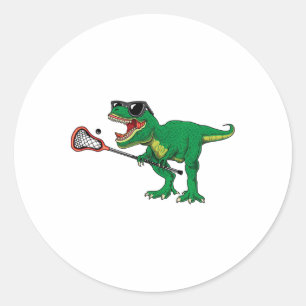 Pegatina Redonda Funny T Rex Lacrosse Dinosaur Lax Boys Lacrosse Te